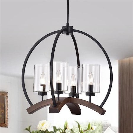 Warehouse Of Tiffany HM103-4 22 In. Arden Caged Chandelier - Matte Black & Brown Finish